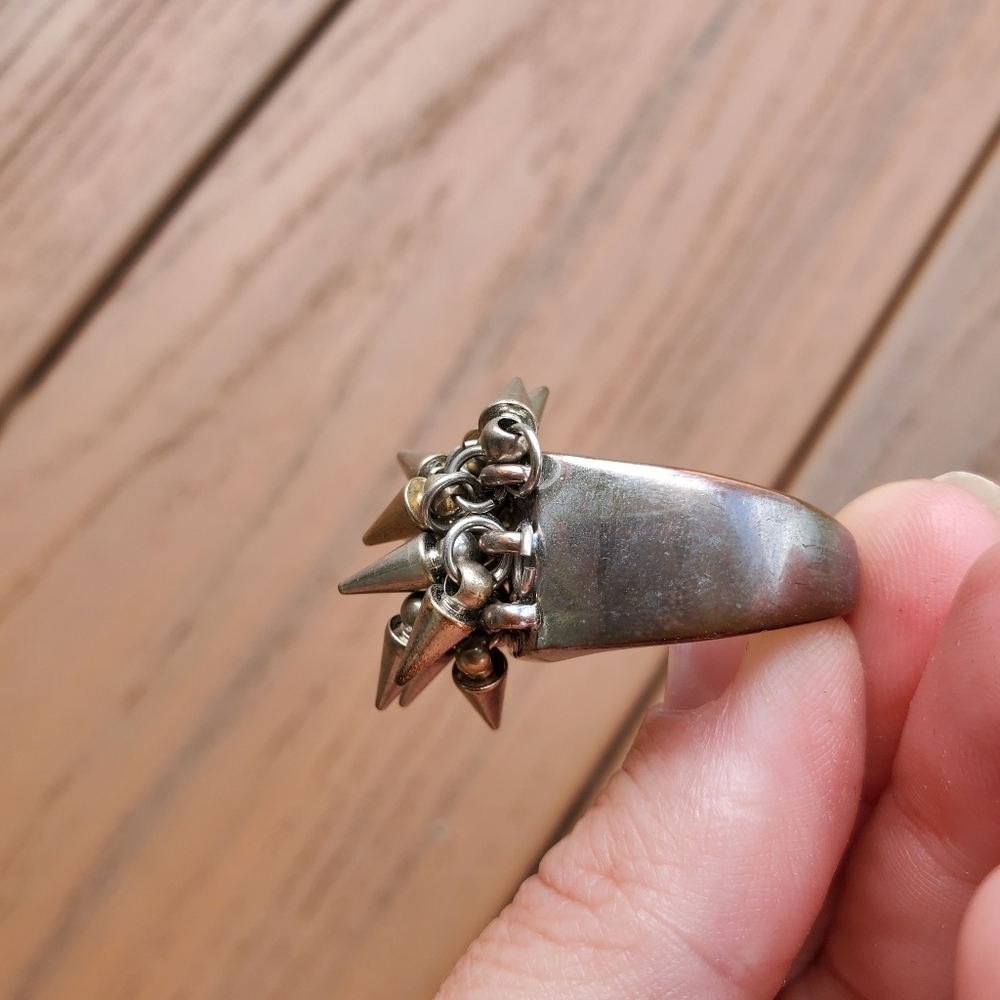 Silver Ring Spikes Studded Statement Ring Goth Stud Biker Boho Everyday Casual 7 - Picture 3 of 8